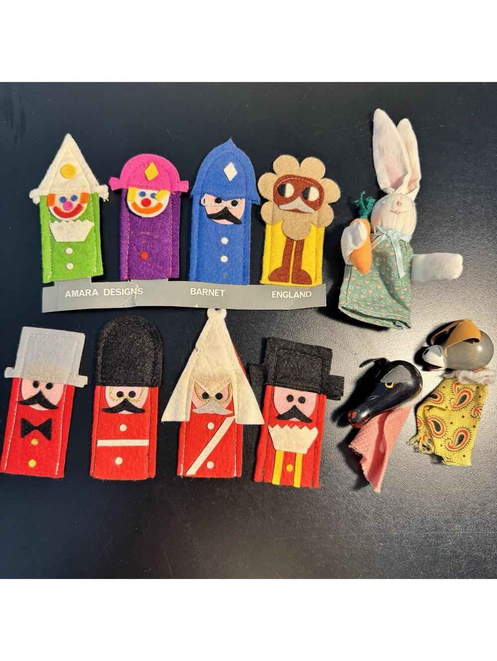 Lot of 11 Soft Fabric Finger Puppets Animals, Military, Police, European, Bunny